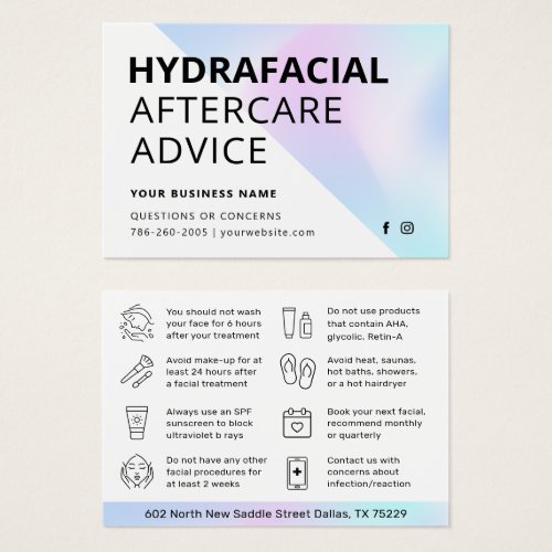 Holographic HydraFacial Aftercare Instruction Card