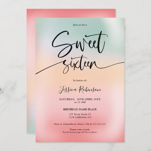 Holographic ice cream ombre girly pink Sweet 16 Invitation