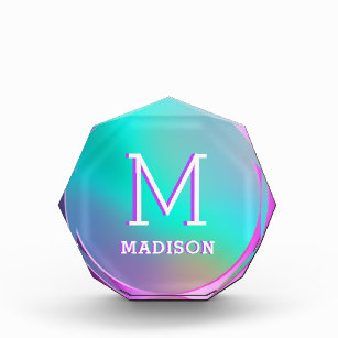 Holographic Initial and Name paperweight crystal Acrylic Award