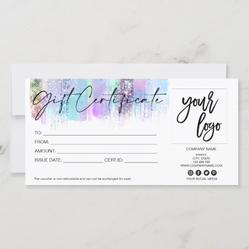 holographic iridescent gift card add logo