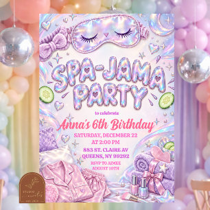 Holographic Iridescent Girl Spajama Birthday Invitation
