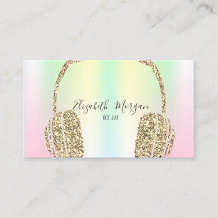 Holographic Iridescent Gold Glitter Headphone DJ Business Card