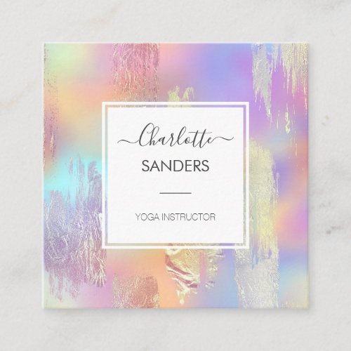 Holographic iridescent golden foil  square business card