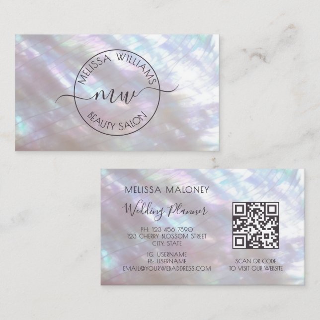 Holographic Iridescent Logo Script Calligraphy Business Card (Front/Back)