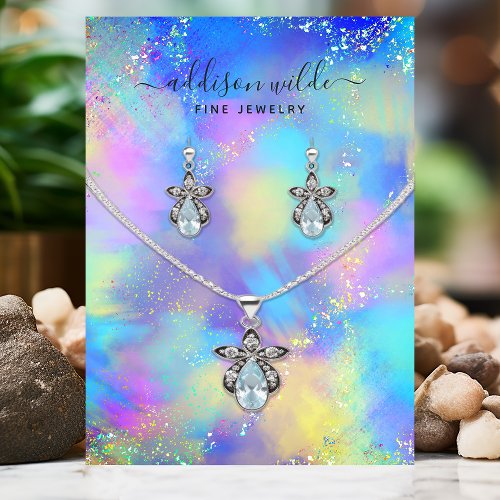 Holographic Iridescent Necklace Earring Display Business Card