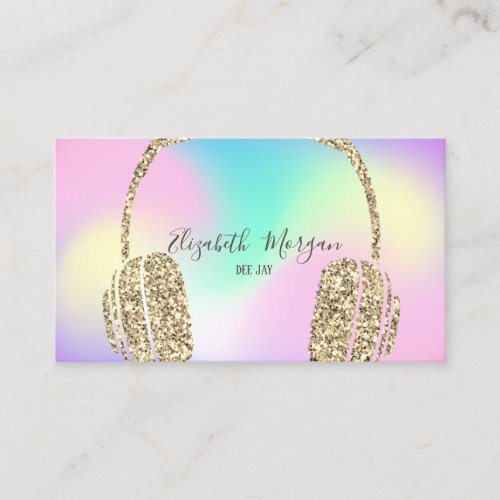 Holographic Iridescent Ombre Glitter Headphone DJ Business Card