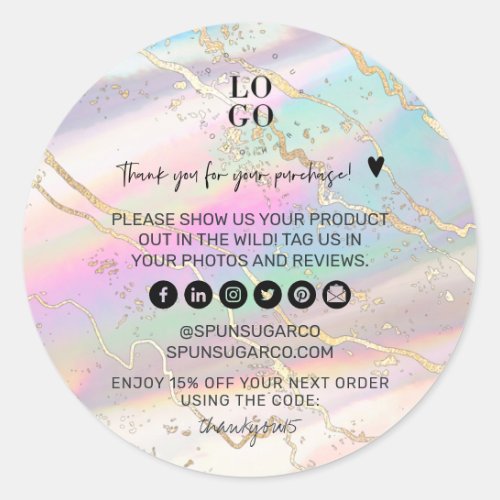 Holographic Iridescent Opal Gem Business Thank You Classic Round Sticker