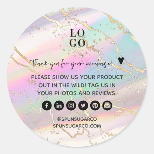 Holographic Iridescent Opal Gem Business Thank You Classic Round Sticker