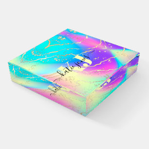 Holographic Iridescent Opal Gem   Monogram Paperweight