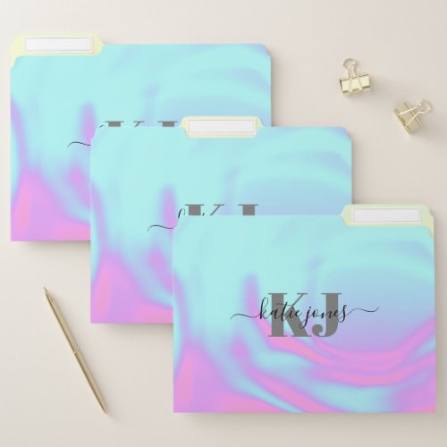 Holographic Iridescent Opal Gemstone  Monogram File Folder