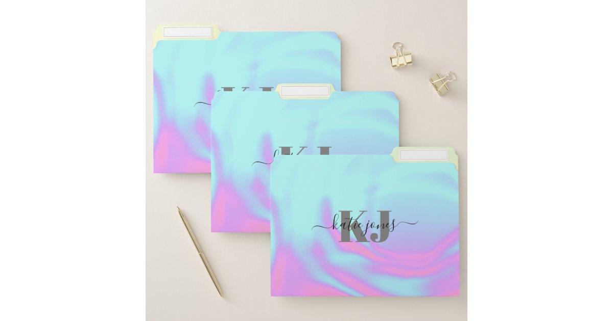 Modern Holographic Metal Name Monogram File Folder