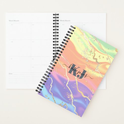 Holographic Iridescent Opal Gemstone  Monogram Planner