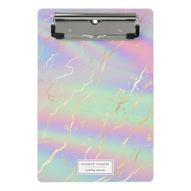 Holographic Iridescent Opal | Personalized Mini Clipboard (Front)
