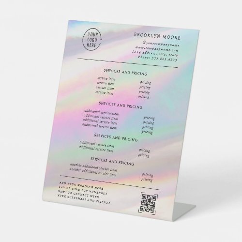 Holographic Iridescent Opal  Pricing  Pedestal Sign
