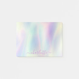 Holographic Iridescent Pastel Rainbow Name Post-it Notes