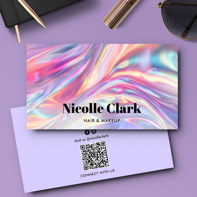 Holographic Iridescent QR Code Modern Business Card (Creator Uploaded)