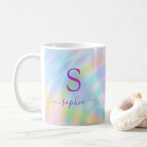 Holographic Iridescent Rainbow Monogram Name Coffee Mug