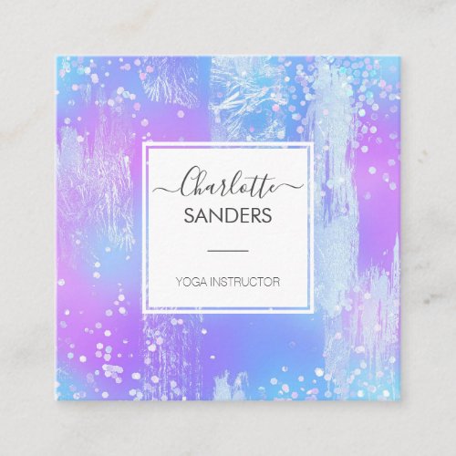 Holographic iridescent silver foil  square business card
