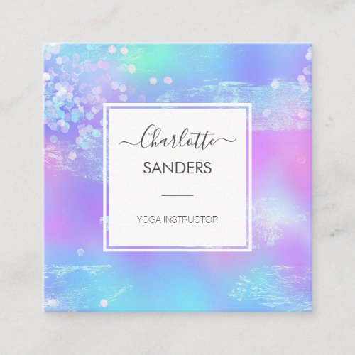 Holographic iridescent sparkling glitter square business card