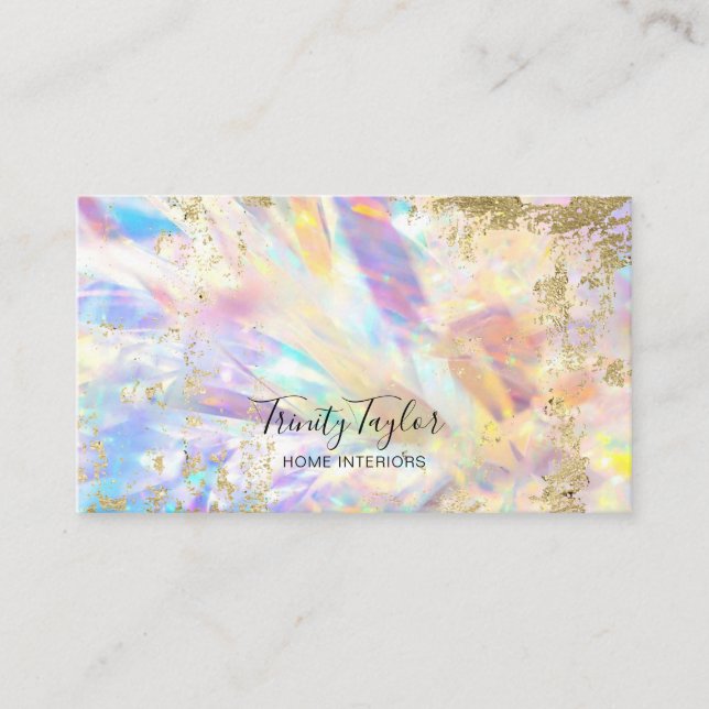 Holographic Iridesecent rainbow & faux gold leaf   Business Card (Front)