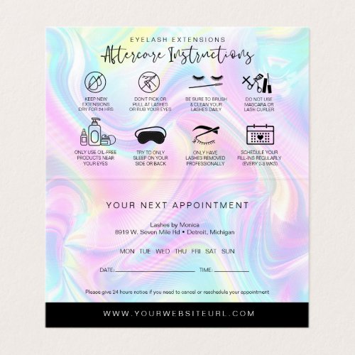 Holographic Lash Aftercare  Appointment Reminder  Business Card
