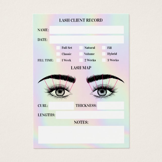 Holographic lash client record eyelash extensions (Front)