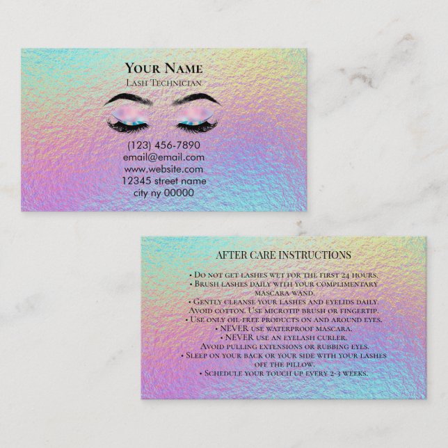 Holographic Lash Technician After care Card (Front/Back)