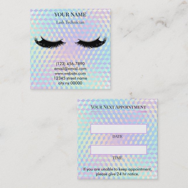 Holographic Lash Technician Appointment Card (Front/Back)