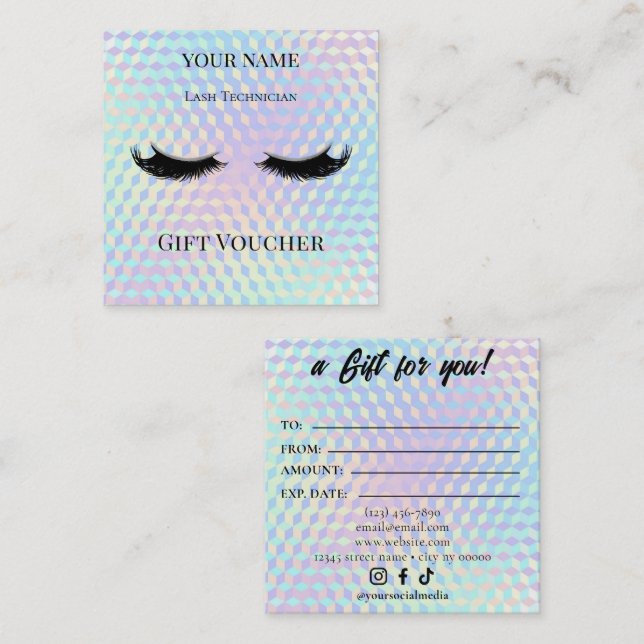 Holographic Lash Technician Gift Certificate Card (Front/Back)