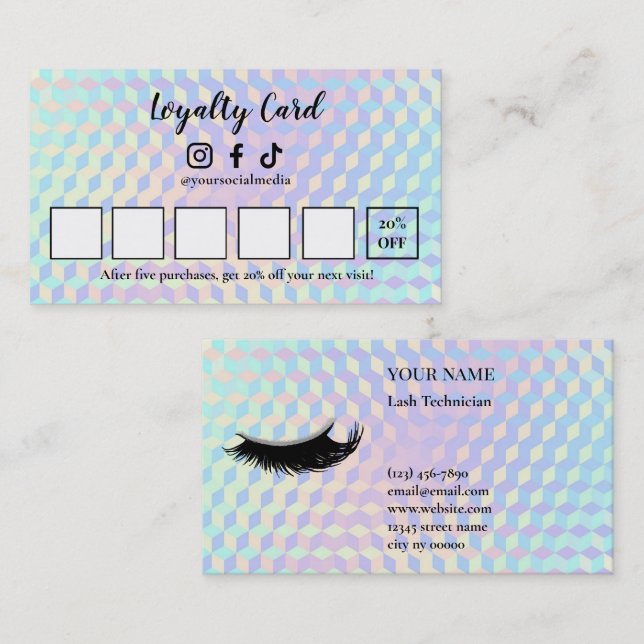 Holographic Lash Technician Loyalty Card (Front/Back)