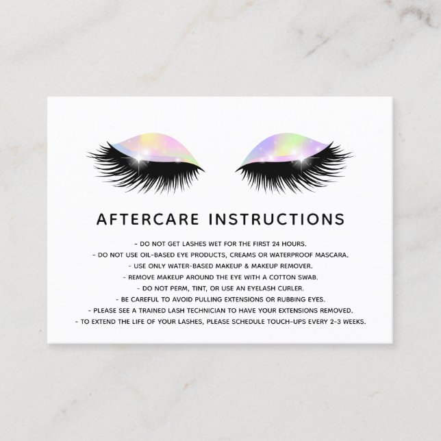 Holographic lashes Beautiful  Eye Aftercare Referral Card (Front)