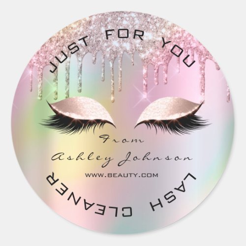 Holographic Lashes Drips Pink Gold Lashes Cleaner Classic Round Sticker