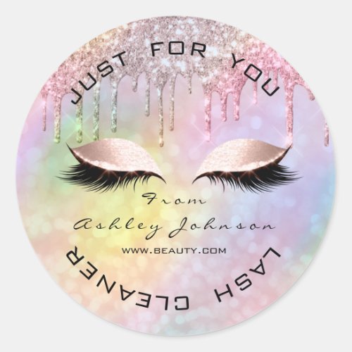 Holographic Lashes Drips Pink Gold Lashes Ombre Classic Round Sticker