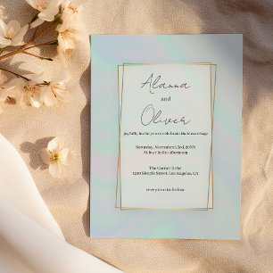 Holographic lavender pastel blue marble Wedding Invitation