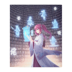 Holographic Librarian – Futuristic Anime Girl Metal Print
