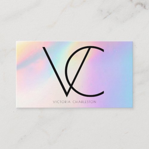 Holographic Light Flare Modern Initials Business Card
