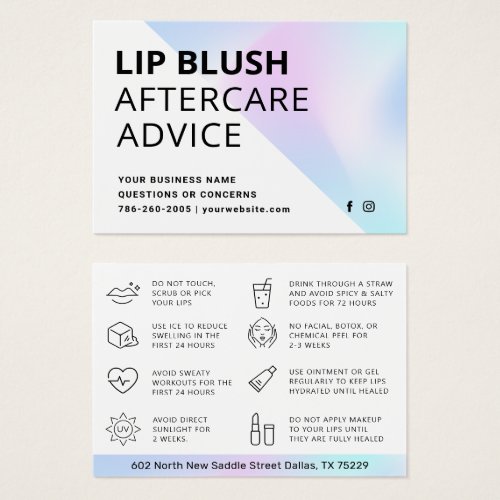 Holographic Lip Blush Tattoo After Care Card