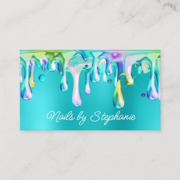 Holographic Liquid Drip Turquoise Blue Business Card by annaleeblysse at Zazzle