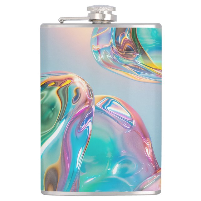 Holographic Liquid Metal Gradient Aura Aesthetic Flask (Front)