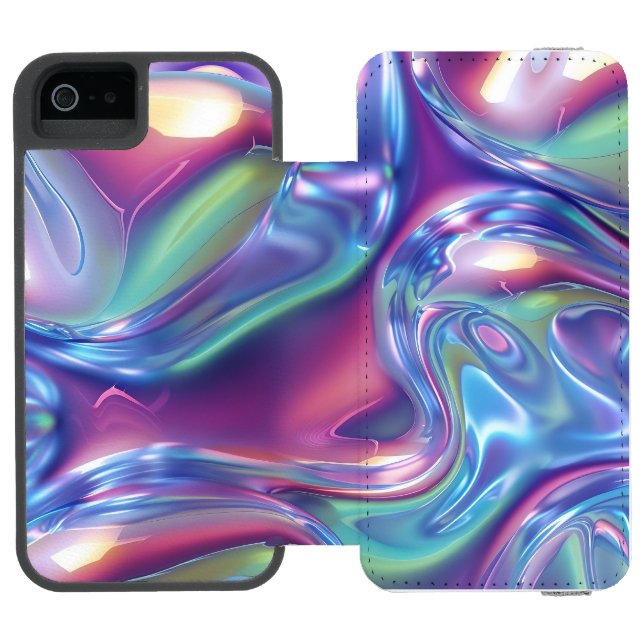 Holographic Liquid Metal Gradient Aura Aesthetic Incipio iPhone Wallet Case (Folio Open)