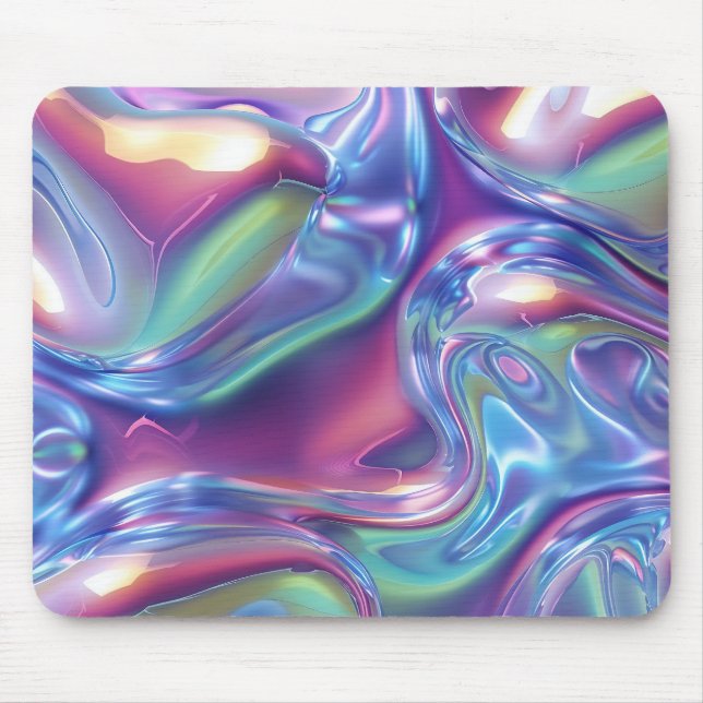 Holographic Liquid Metal Gradient Aura Aesthetic Mouse Pad (Front)