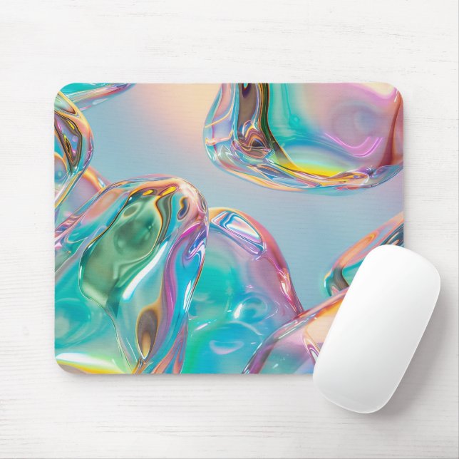 Holographic Liquid Metal Gradient Aura Aesthetic Mouse Pad (With Mouse)