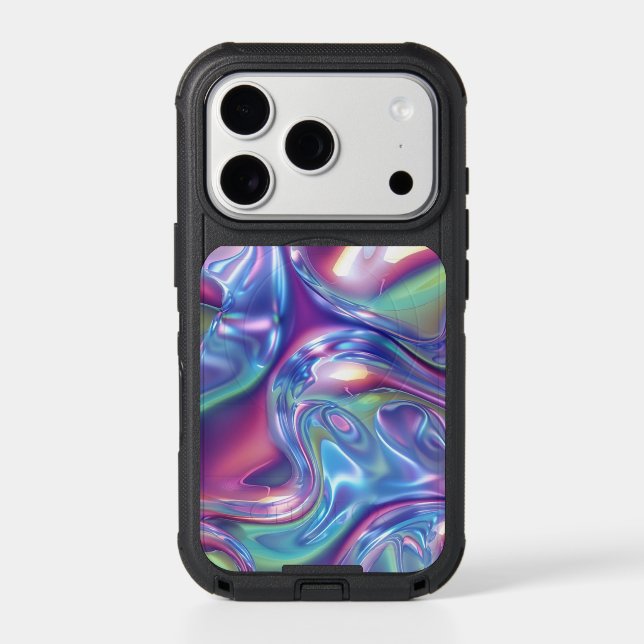 Holographic Liquid Metal Gradient Aura Aesthetic Otterbox iPhone Case (Back)