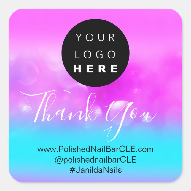 Holographic Logo Company Name Pink  Makeup Square Sticker (Front)