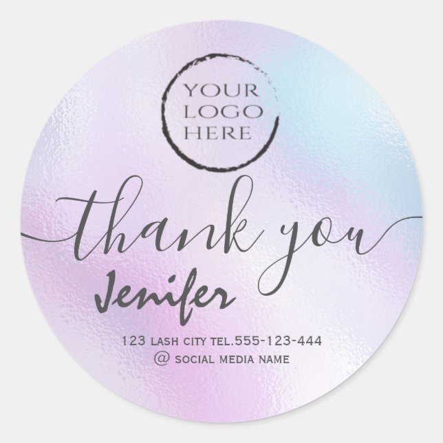 holographic  logo script thank you classic round s sticker (Front)