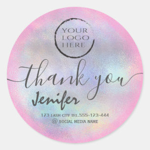 holographic logo script thank you classic round sticker