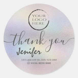 holographic logo script thank you classic round sticker