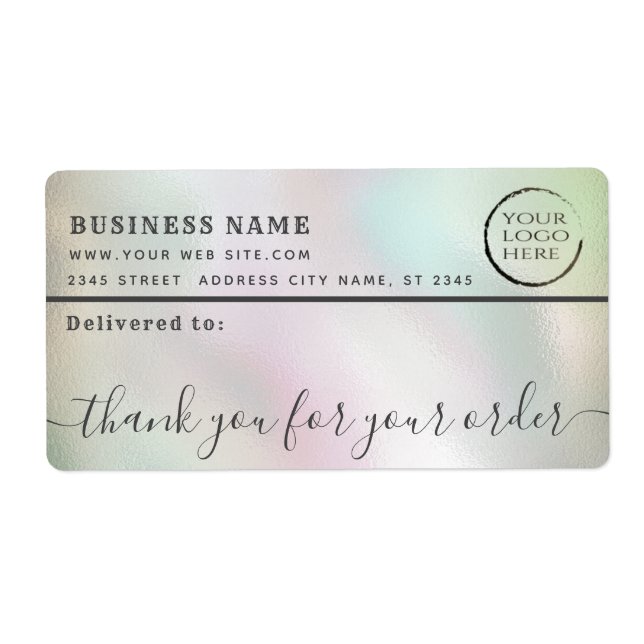 Holographic logo thank you business mailing label (Front)