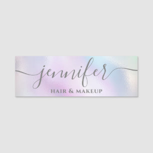 Holographic luminous trendy script modern name tag