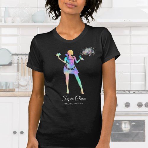 Holographic Maid Cleaning Cleaning Services Busine T_Shirt